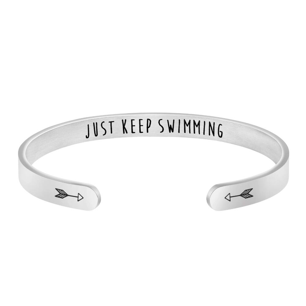 "Just Keep Swimming" Inspiration Silver Cuff Bracelet NEW! Gift Box